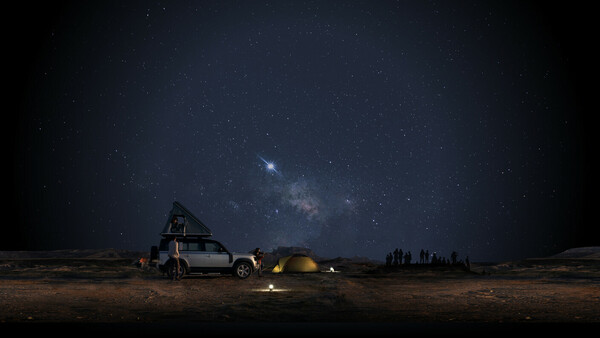 Defender car at night